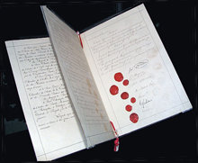 El documento original de la primera Convención de Ginebra en 1864 promovió el cuidado de los heridos de guerra.